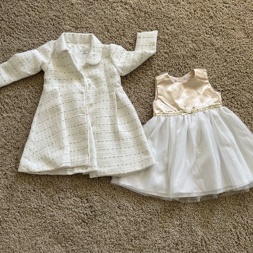 Size 24 months biscotti, Easter dress tweed tea length, lined, cream colored